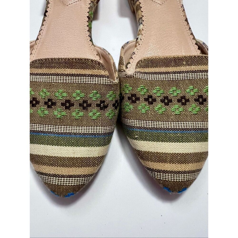 Isaac Mizrahi NY Flowers & Stripes Green / Tan Flats 8 - Picture 2 of 7